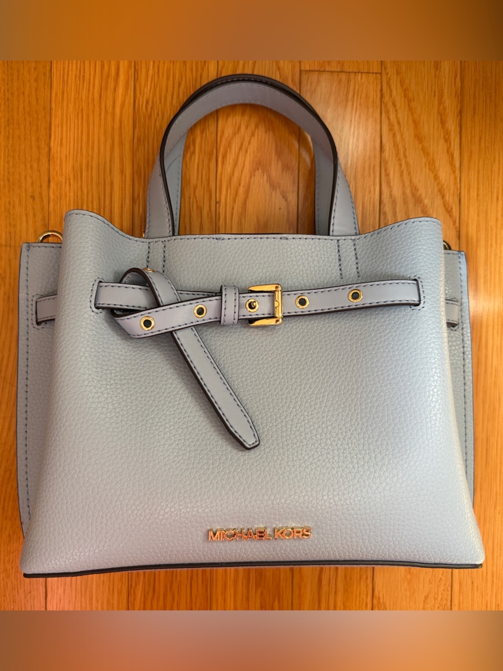 Michael Kors Light Blue Pebbled Leather Satchel with Gold Hardware